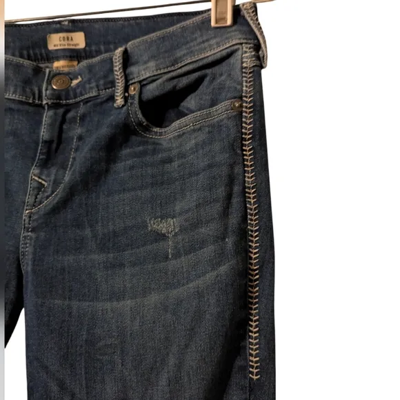 True Religion Cora Straight Baseball Low Rise Stretch Whipstitch Denim Jeans 28