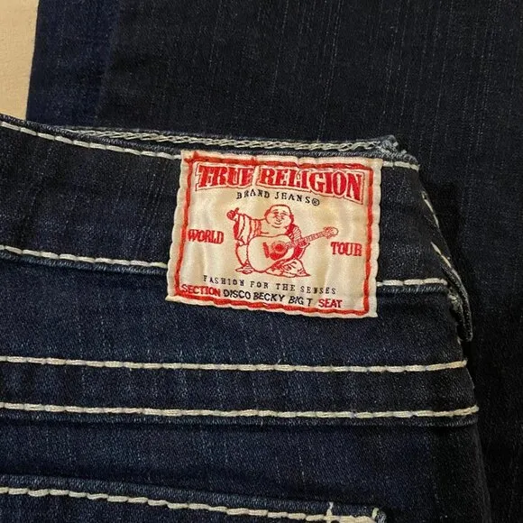 True Religion Disco Becky Big T Jeans Sz 26 Womens Rhinestone Bootcut inseam 30