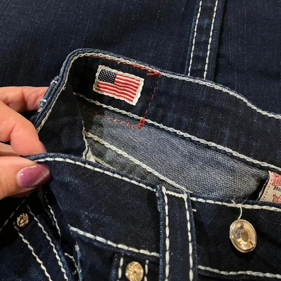 True Religion Disco Becky Big T Jeans Sz 26 Womens Rhinestone Bootcut inseam 30