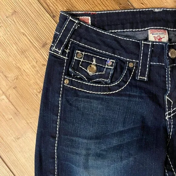True Religion Disco Becky Big T Jeans Sz 26 Womens Rhinestone Bootcut inseam 30