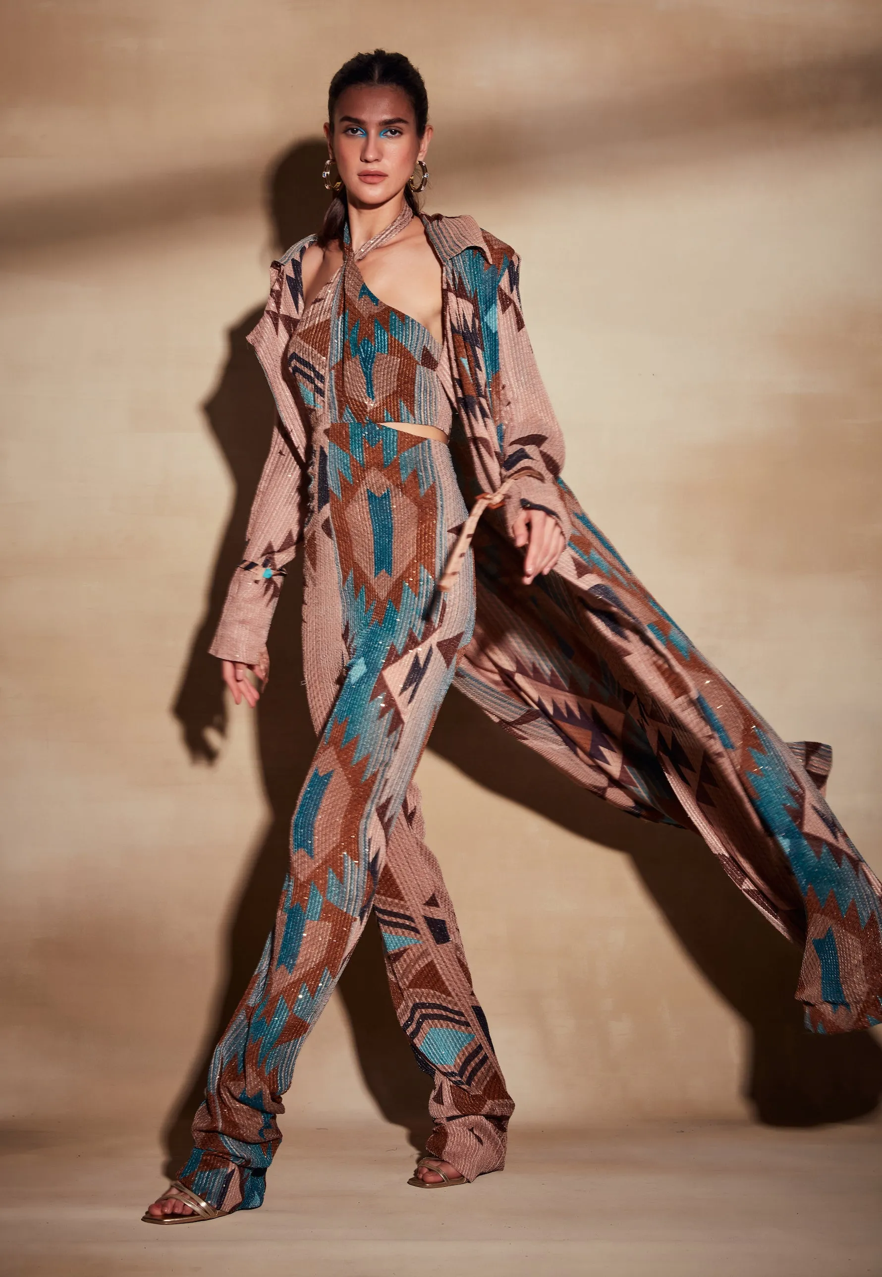 Turquoise Sequin Trench Coat
