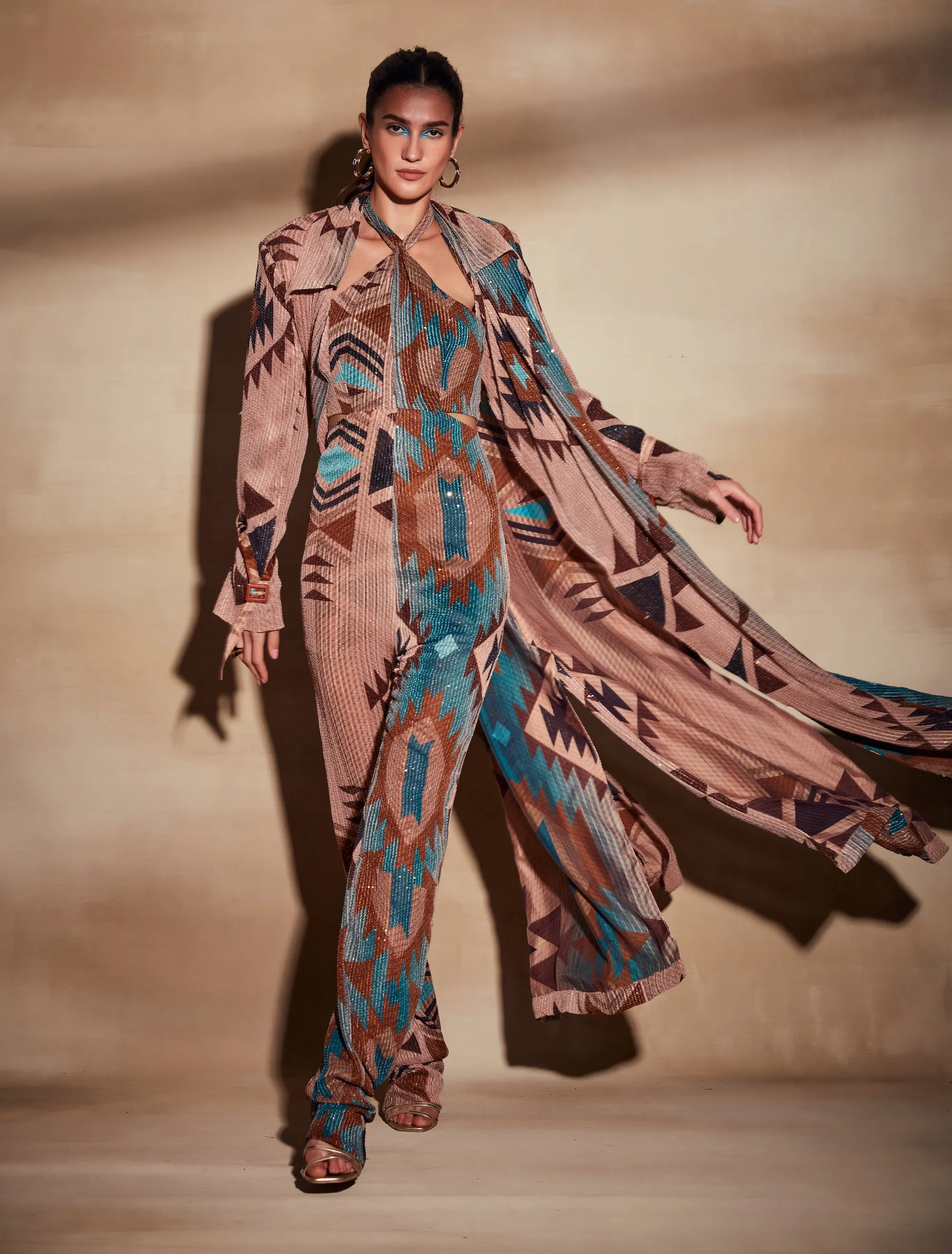Turquoise Sequin Trench Coat