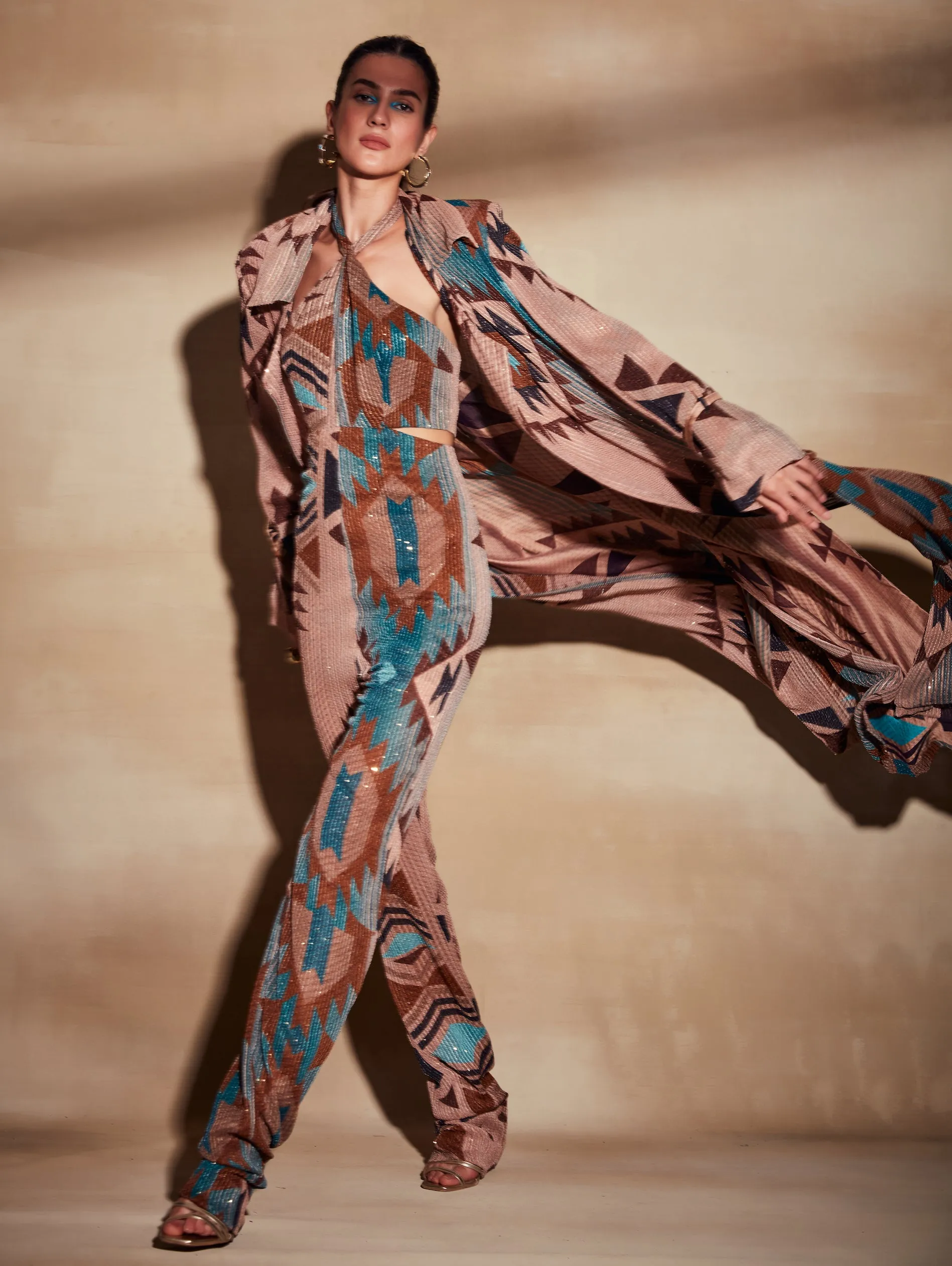 Turquoise Sequin Trench Coat