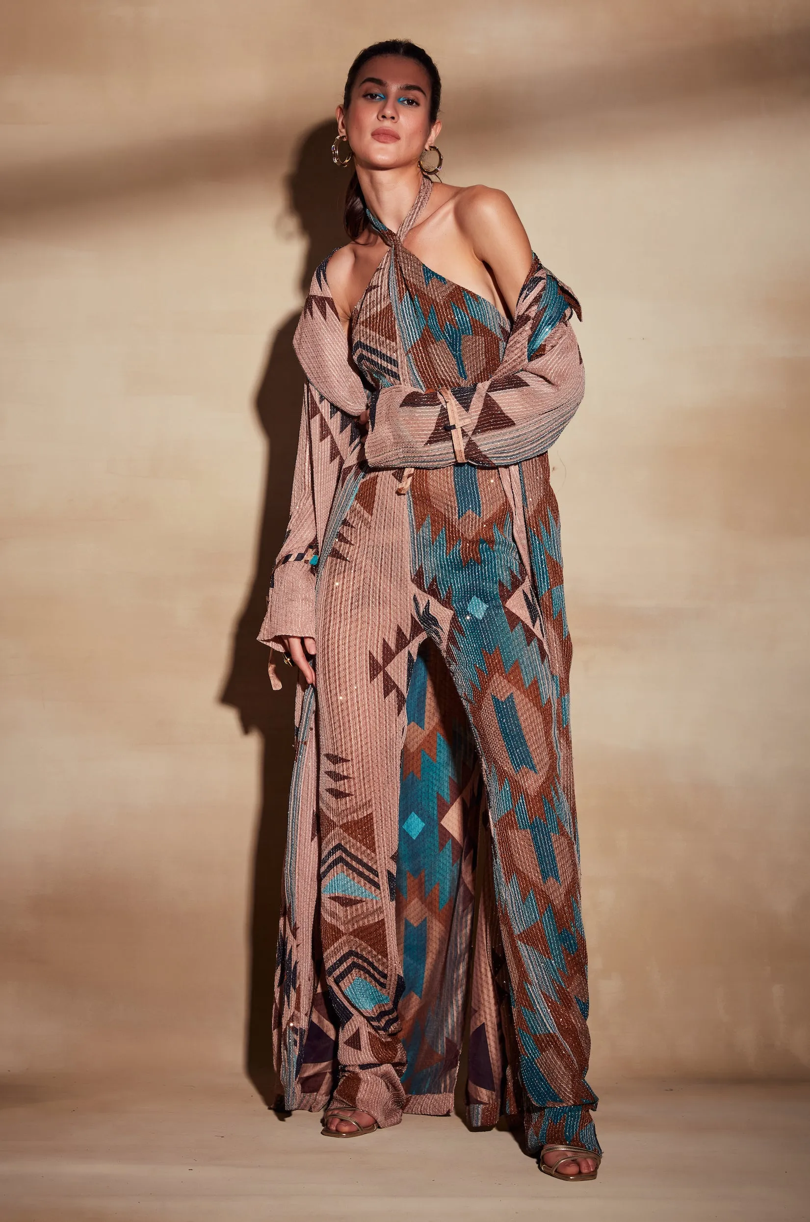 Turquoise Sequin Trench Coat