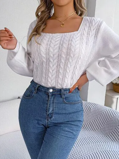 Underrated Chic Cable Knit Square Neck Sweater