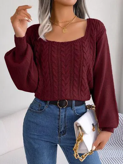 Underrated Chic Cable Knit Square Neck Sweater