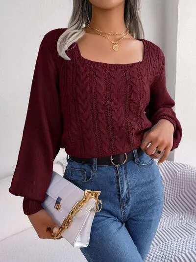 Underrated Chic Cable Knit Square Neck Sweater