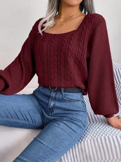 Underrated Chic Cable Knit Square Neck Sweater