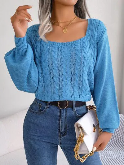 Underrated Chic Cable Knit Square Neck Sweater