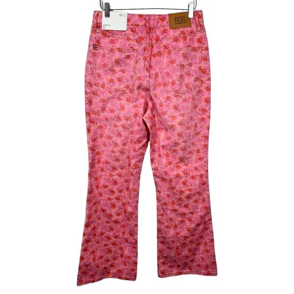 Urban Outfitters BDG Pink Floral Printed High Rise Flare Jeans 30 New Cottage