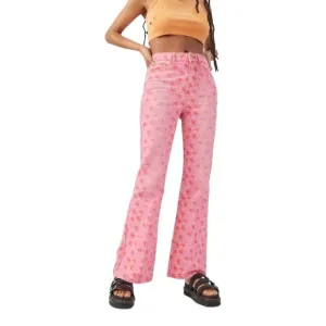 Urban Outfitters BDG Pink Floral Printed High Rise Flare Jeans 30 New Cottage