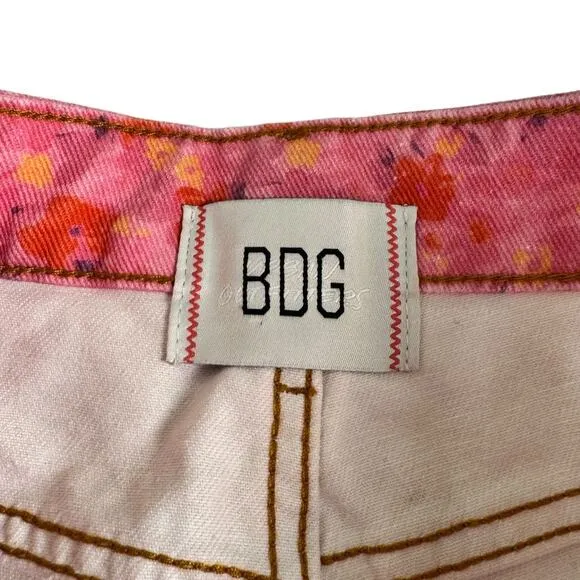 Urban Outfitters BDG Pink Floral Printed High Rise Flare Jeans 30 New Cottage