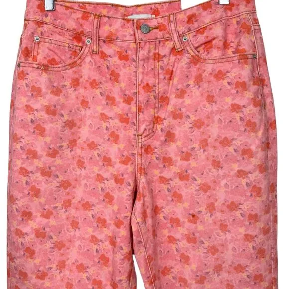Urban Outfitters BDG Pink Floral Printed High Rise Flare Jeans 30 New Cottage