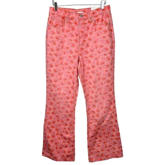 Urban Outfitters BDG Pink Floral Printed High Rise Flare Jeans 30 New Cottage