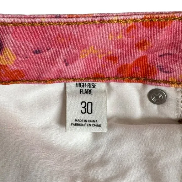 Urban Outfitters BDG Pink Floral Printed High Rise Flare Jeans 30 New Cottage