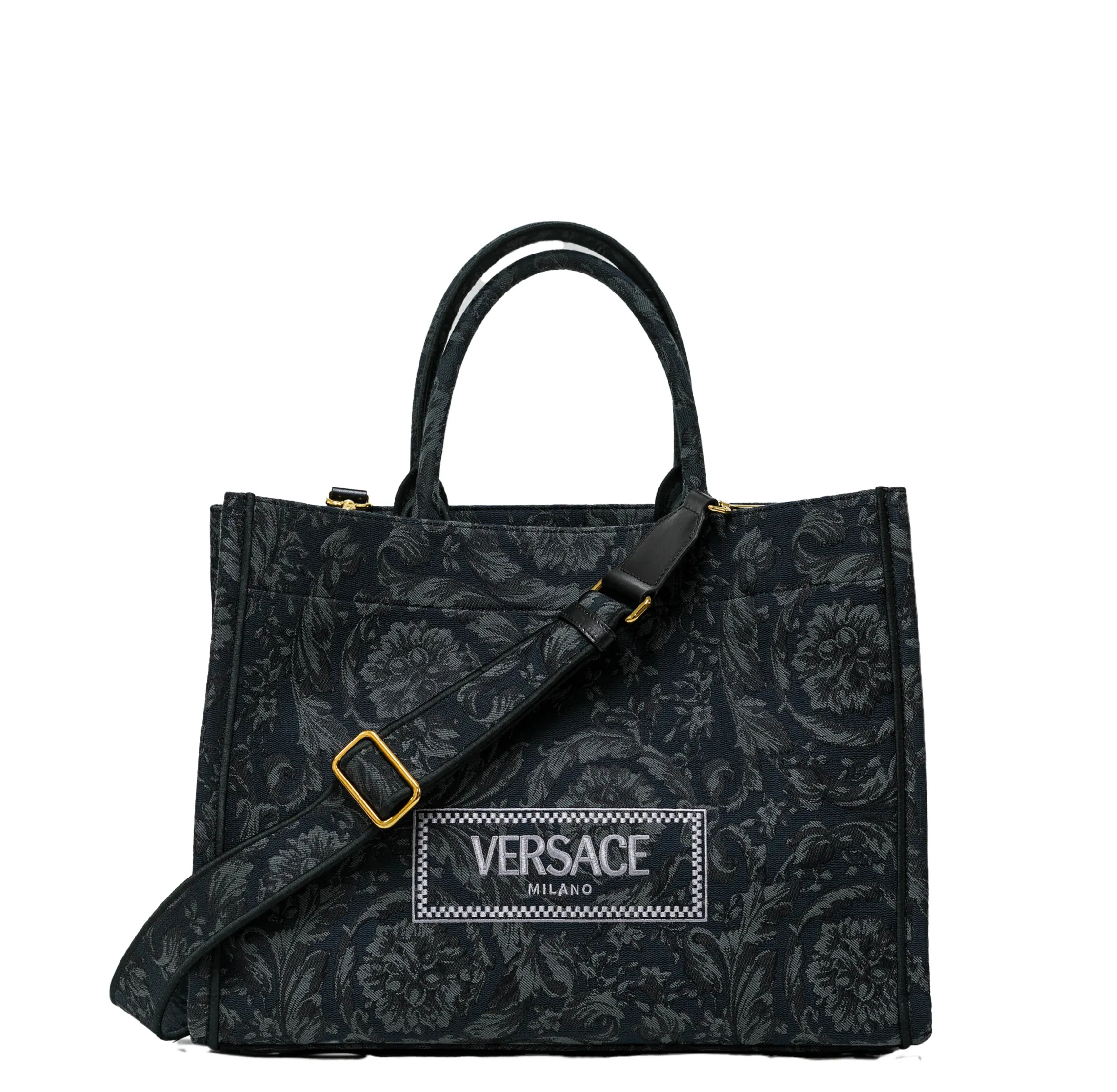 Versace Black & Gold Large Embroidery Jacquard Barocco Tote Bag 1011562 30% OFF