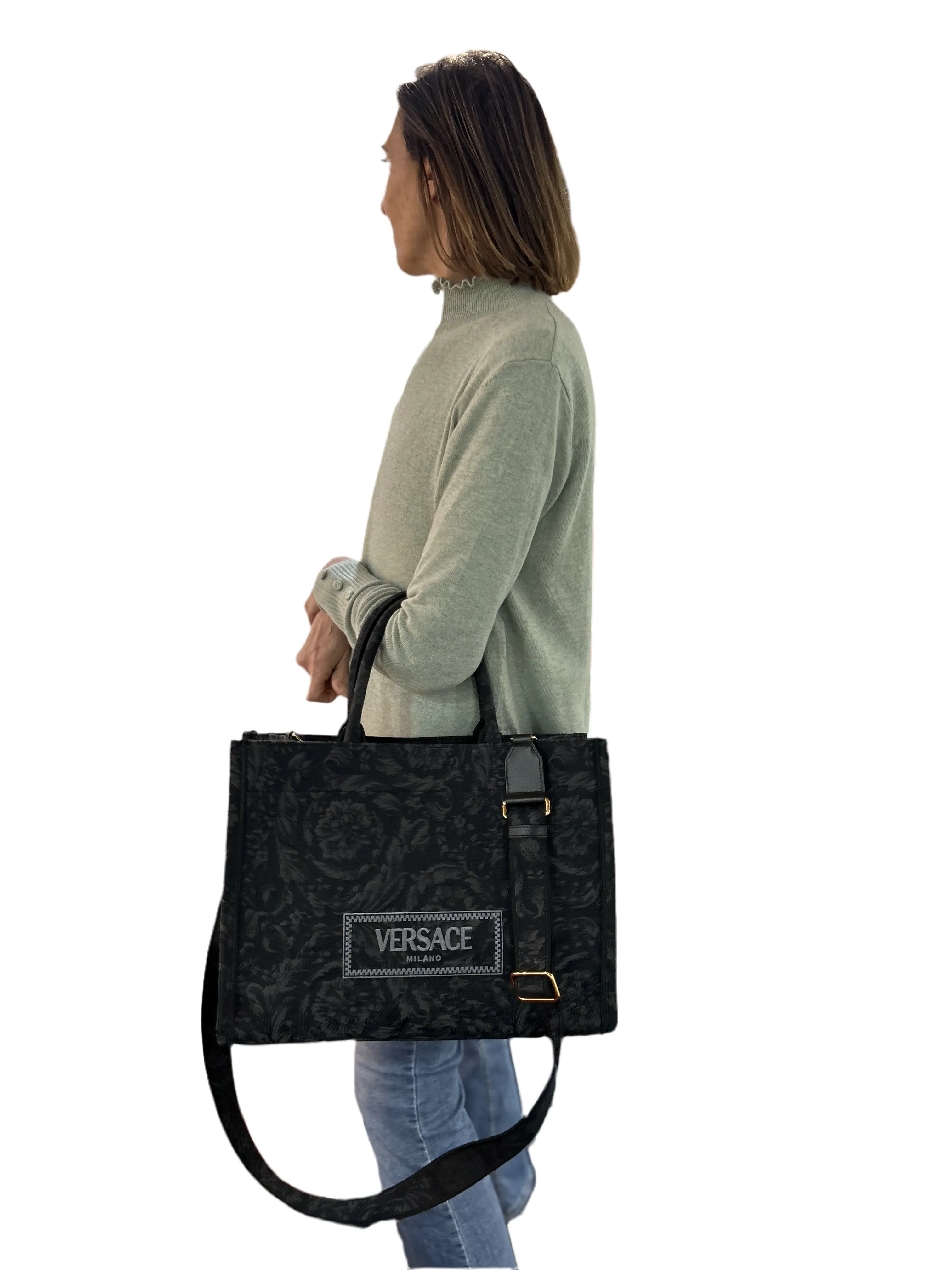 Versace Black & Gold Large Embroidery Jacquard Barocco Tote Bag 1011562 30% OFF