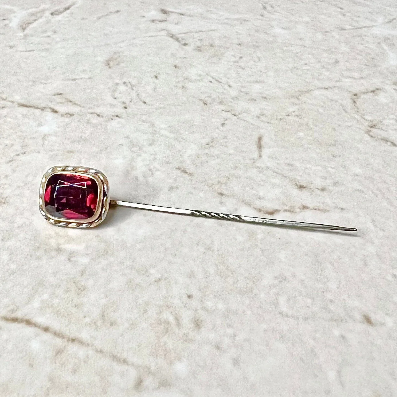Vintage 14 Karat Two-Tone Gold 2.75 Carats Garnet Stick Pin
