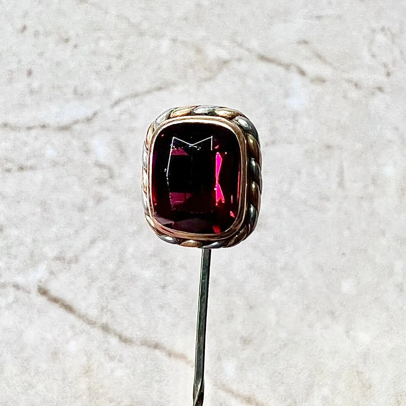 Vintage 14 Karat Two-Tone Gold 2.75 Carats Garnet Stick Pin