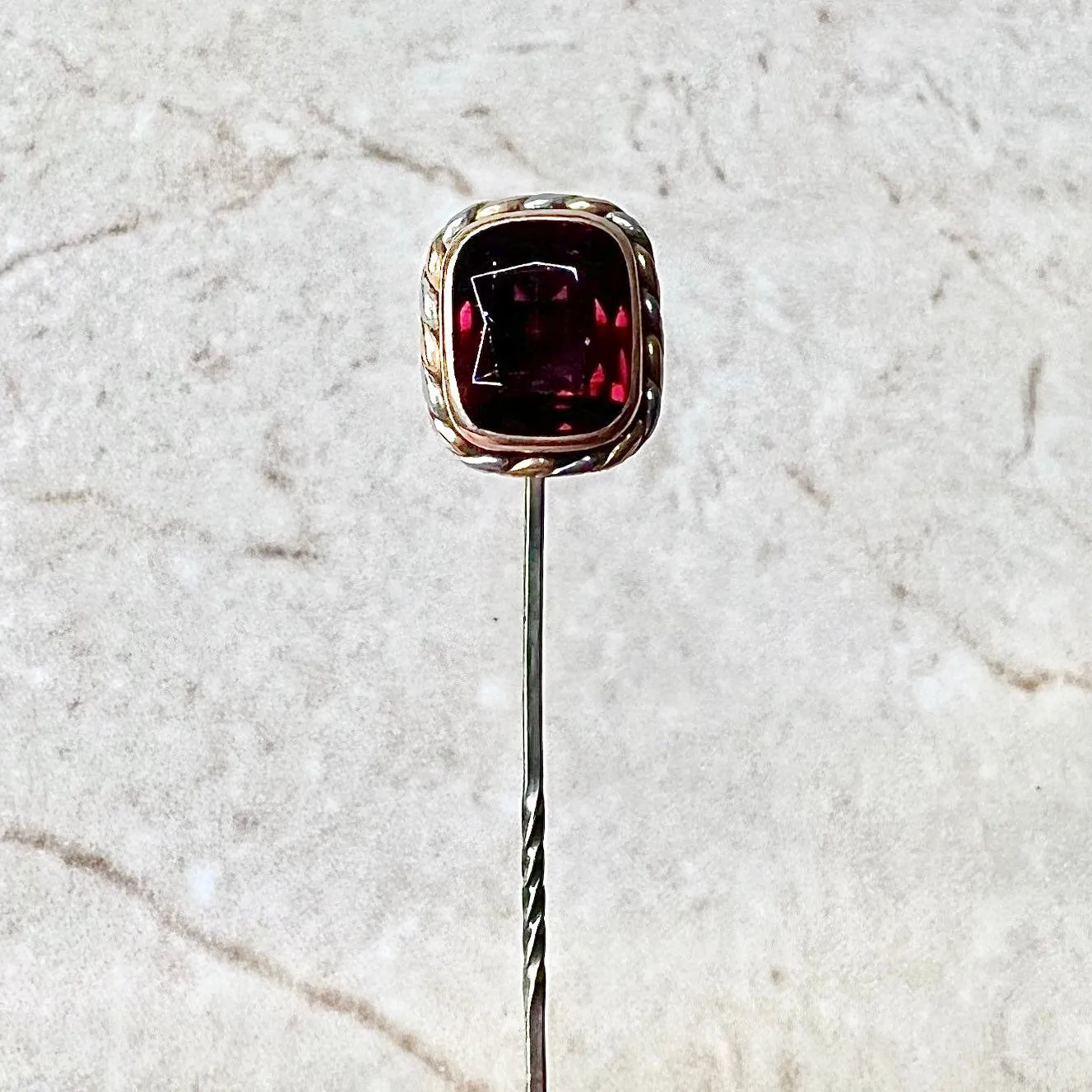 Vintage 14 Karat Two-Tone Gold 2.75 Carats Garnet Stick Pin