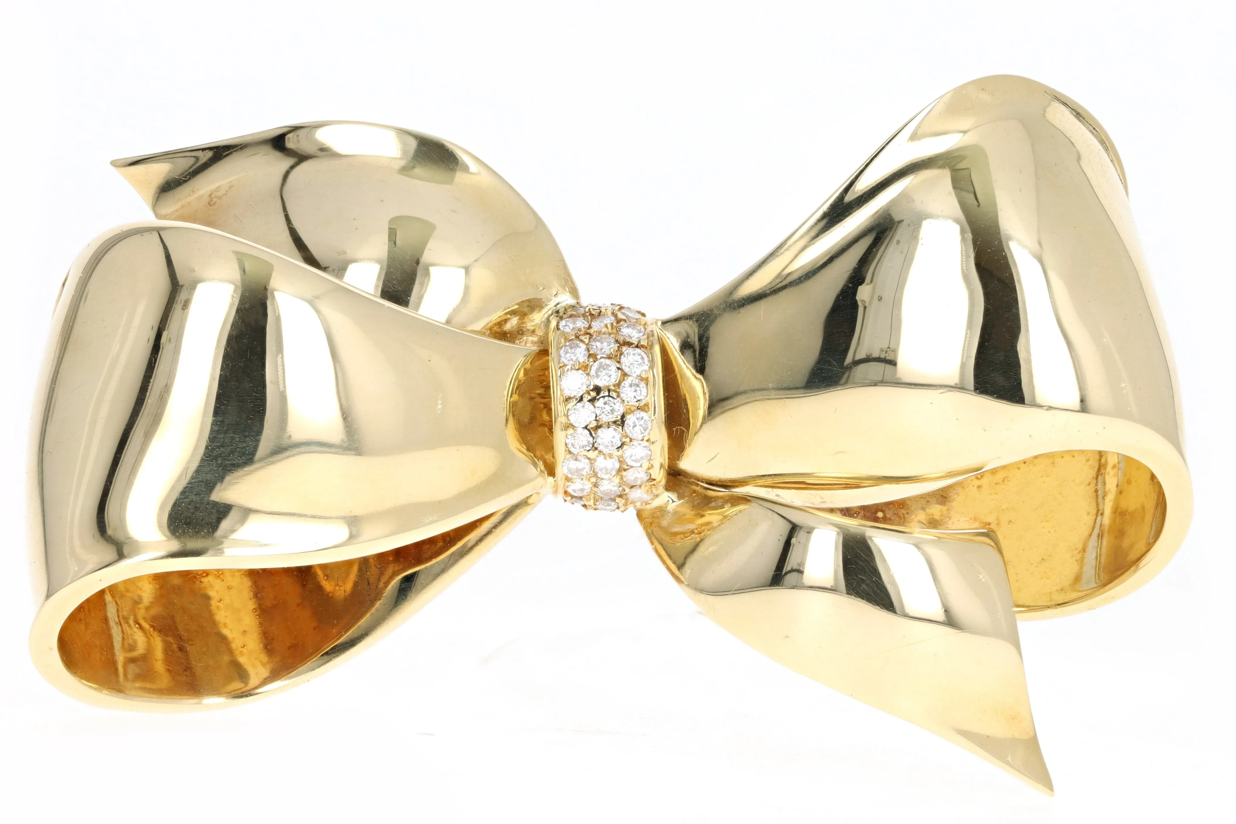Vintage 18K Yellow Gold Diamond Bow Brooch