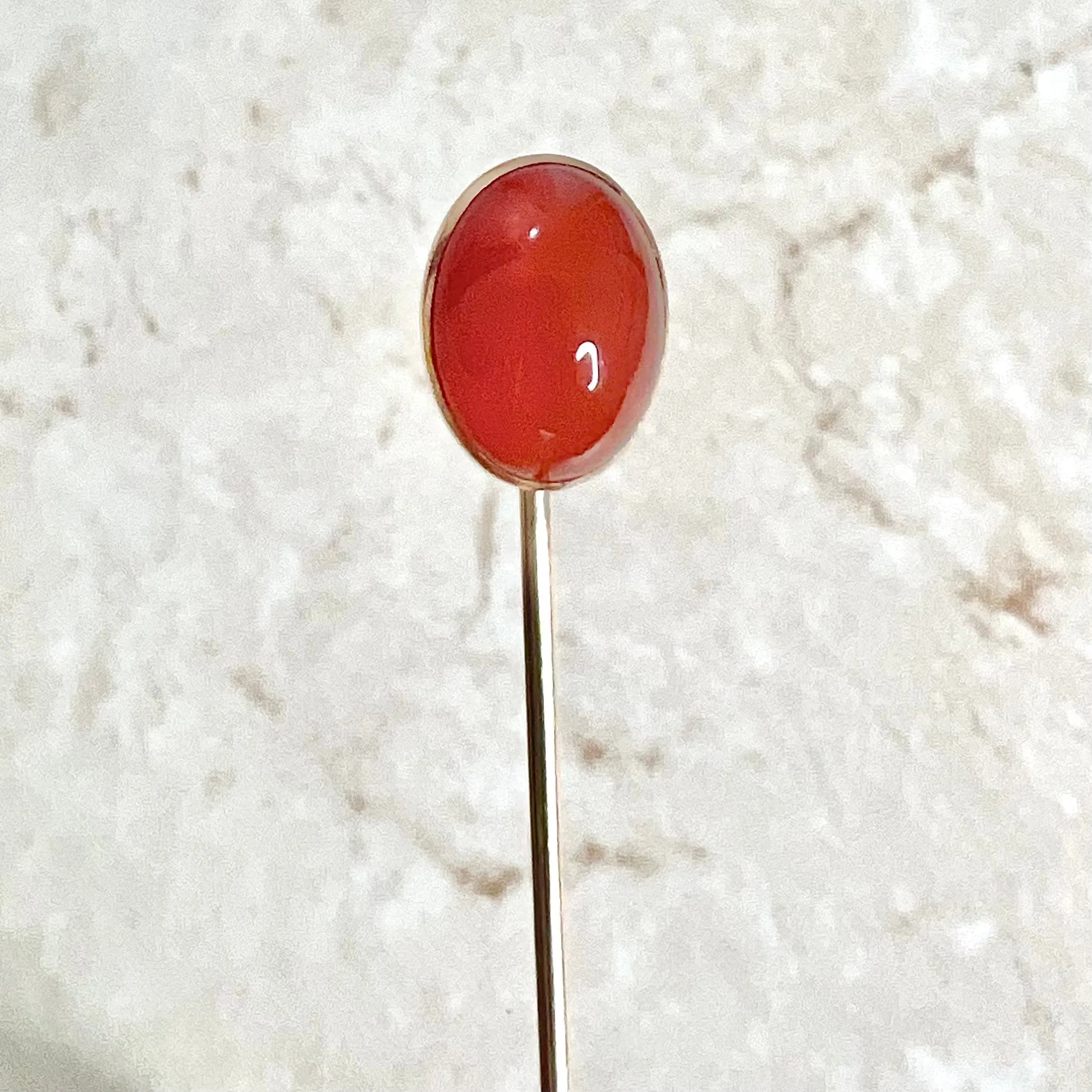 Vintage Art Deco 14 Karat Yellow Gold Carnelian Stick Pin