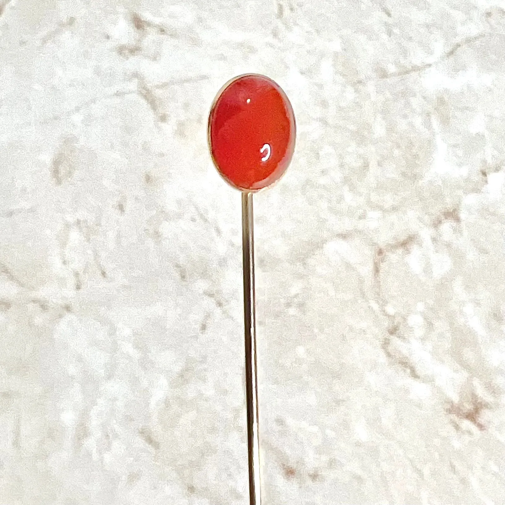 Vintage Art Deco 14 Karat Yellow Gold Carnelian Stick Pin