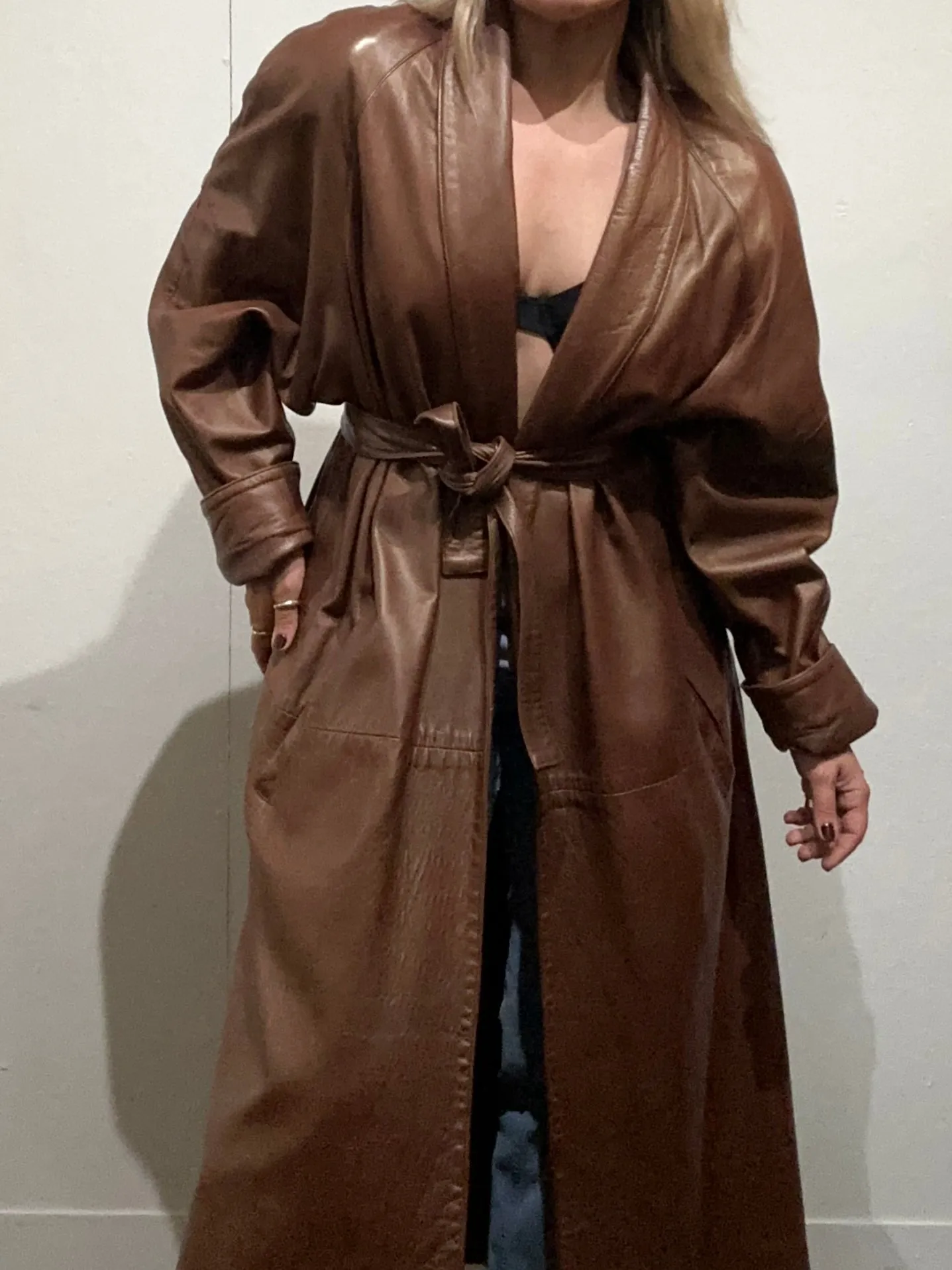 Vintage Brown Leather Trench