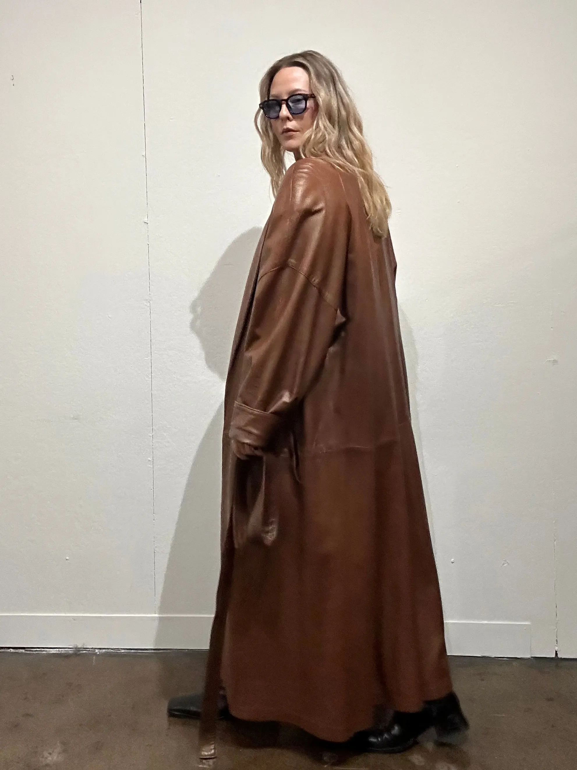 Vintage Brown Leather Trench