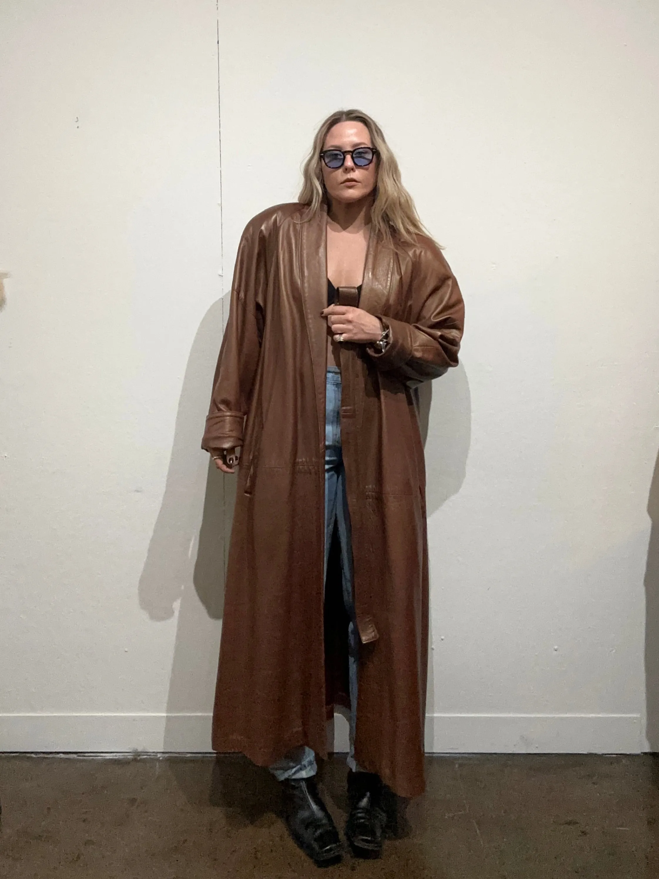 Vintage Brown Leather Trench