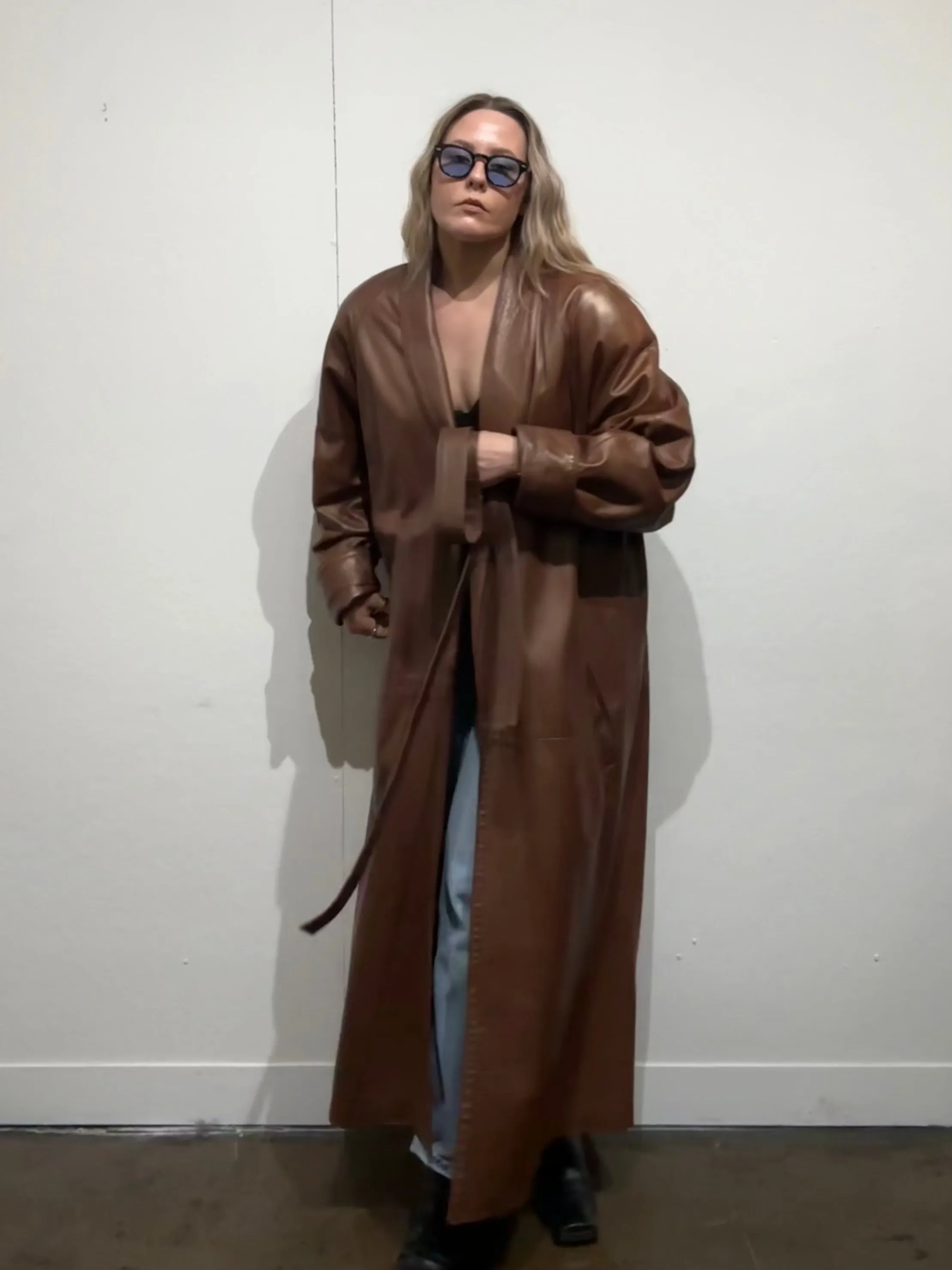 Vintage Brown Leather Trench