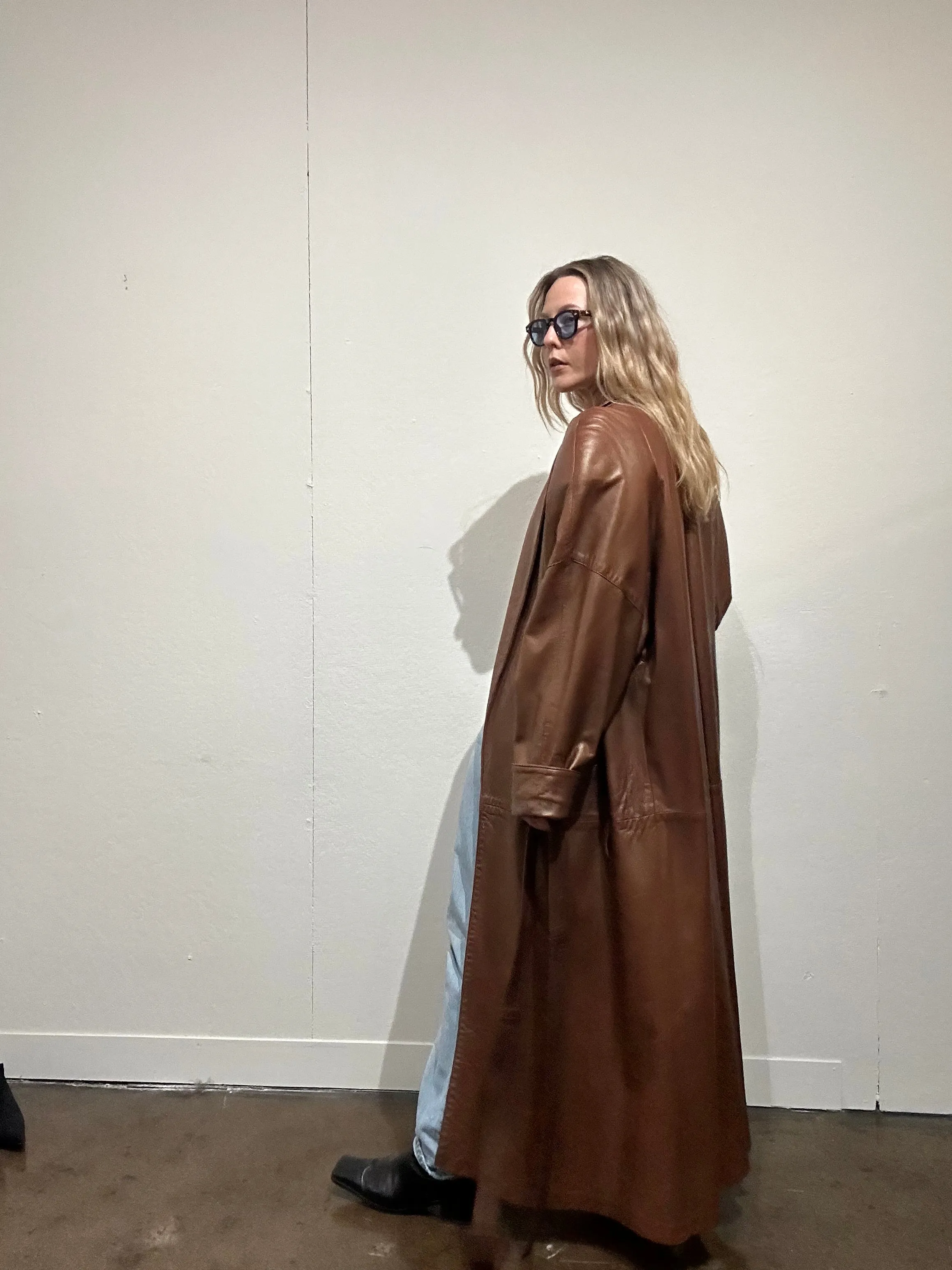 Vintage Brown Leather Trench