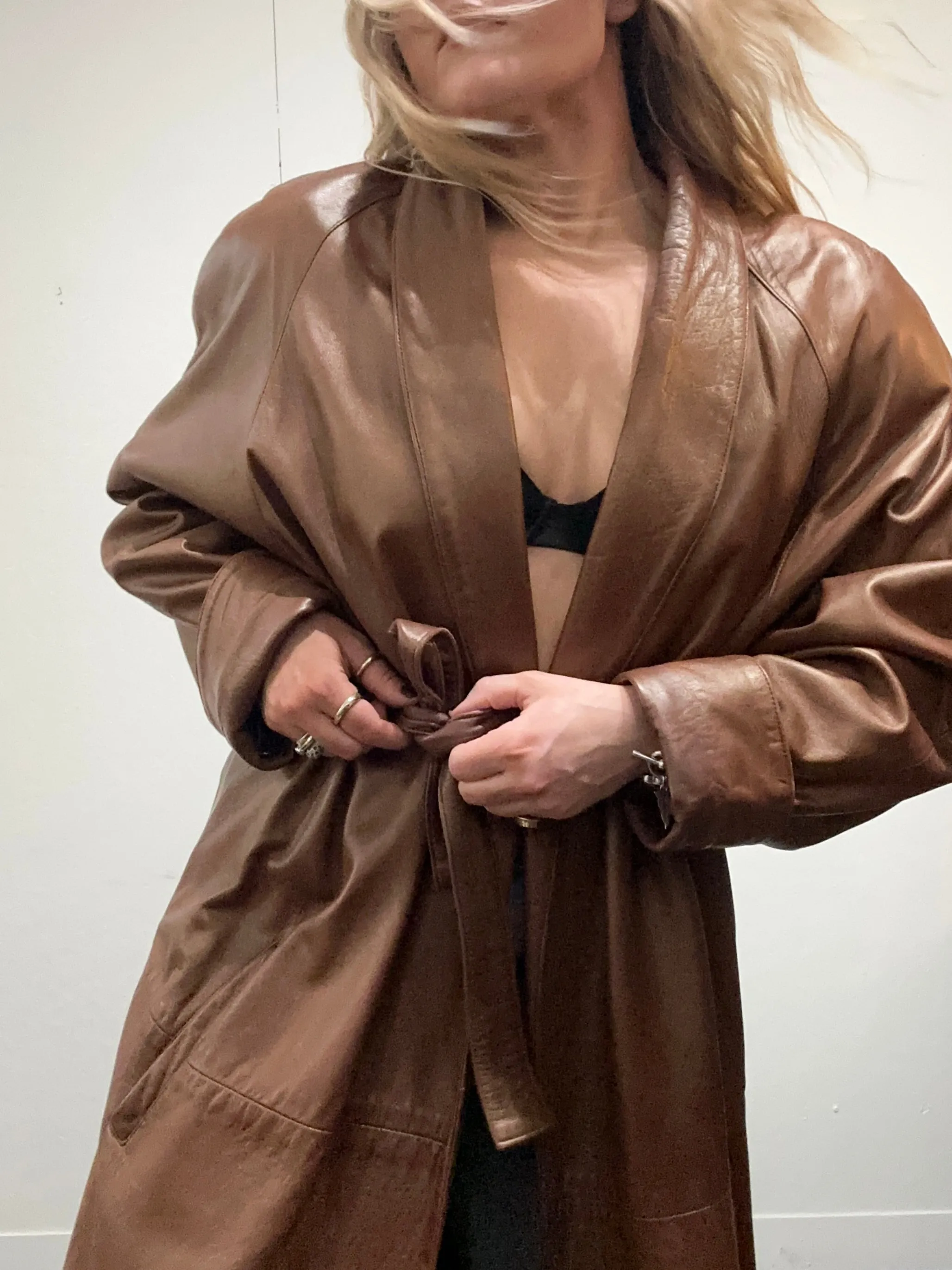Vintage Brown Leather Trench