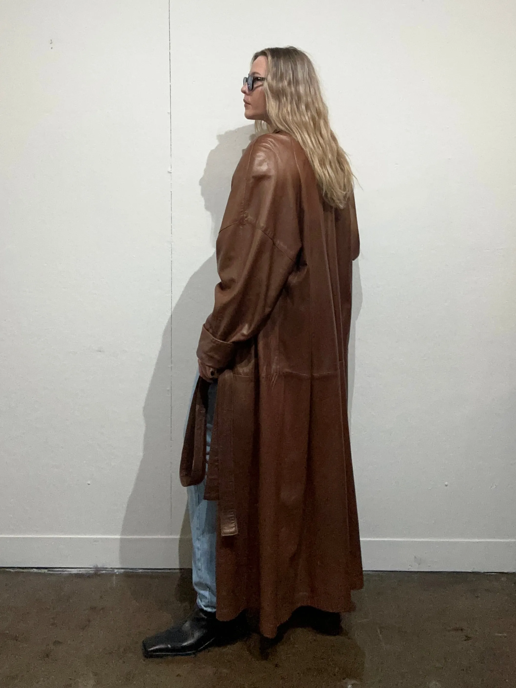 Vintage Brown Leather Trench