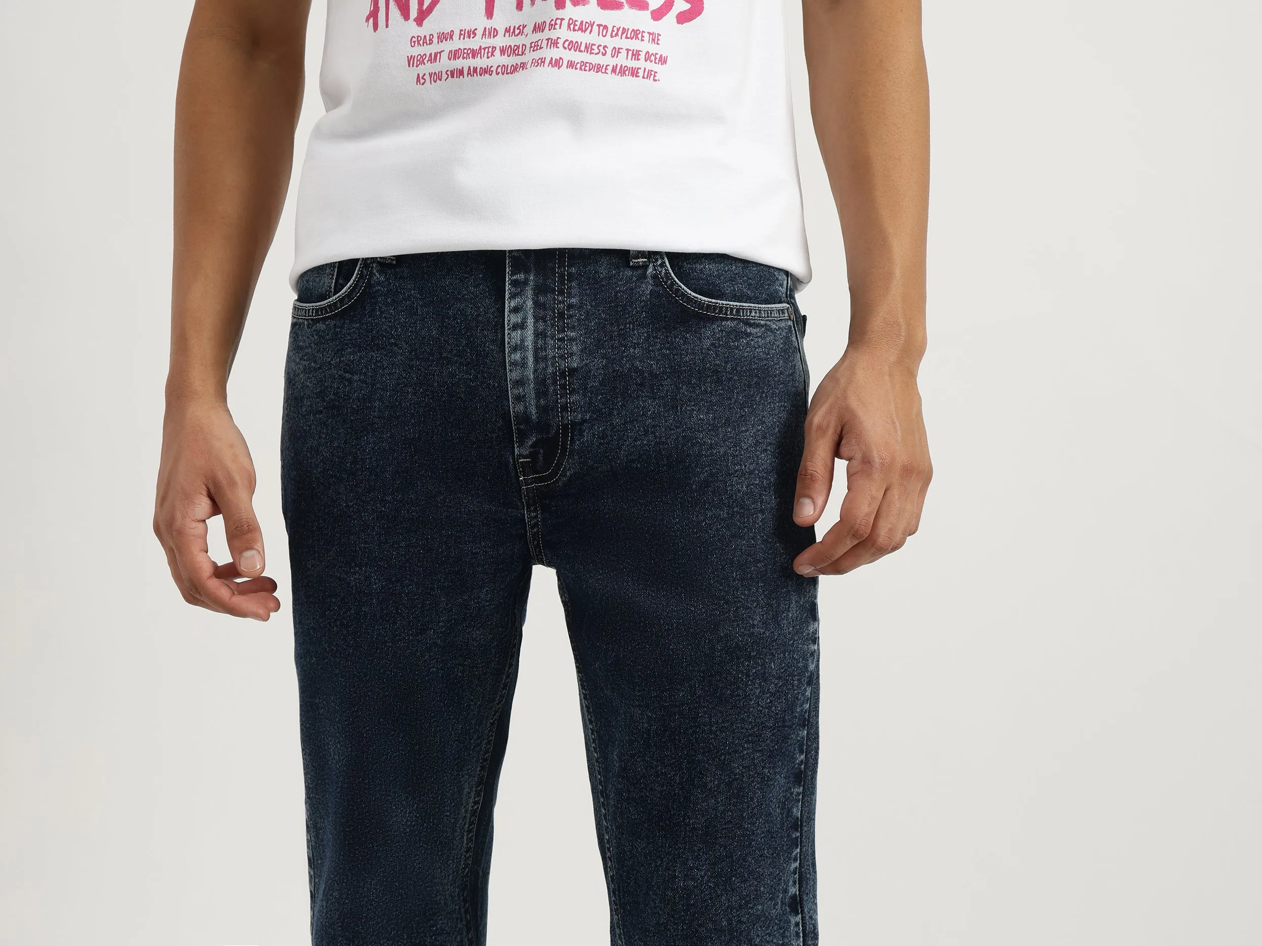 Washed Low Crotch Jeans