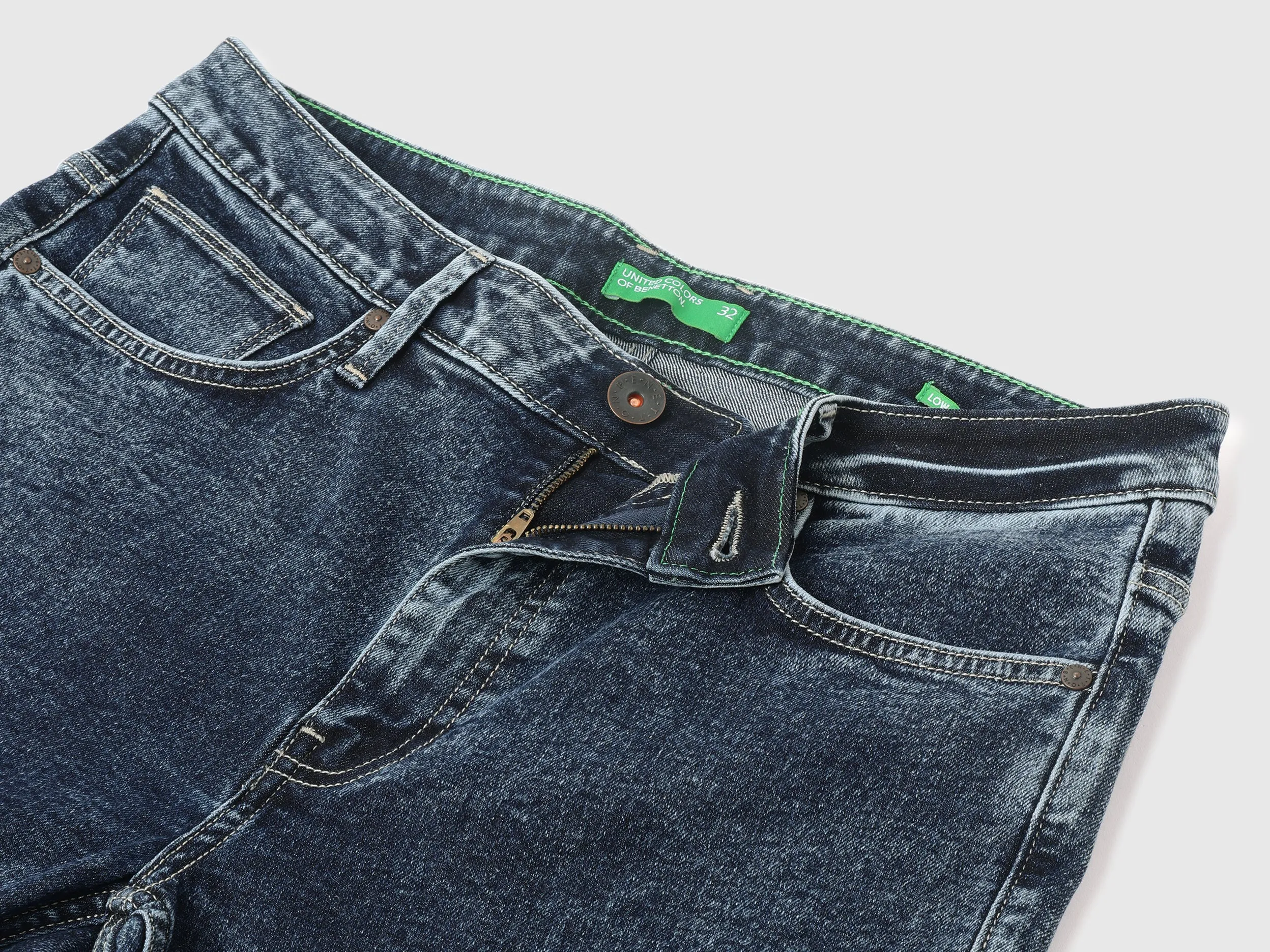 Washed Low Crotch Jeans