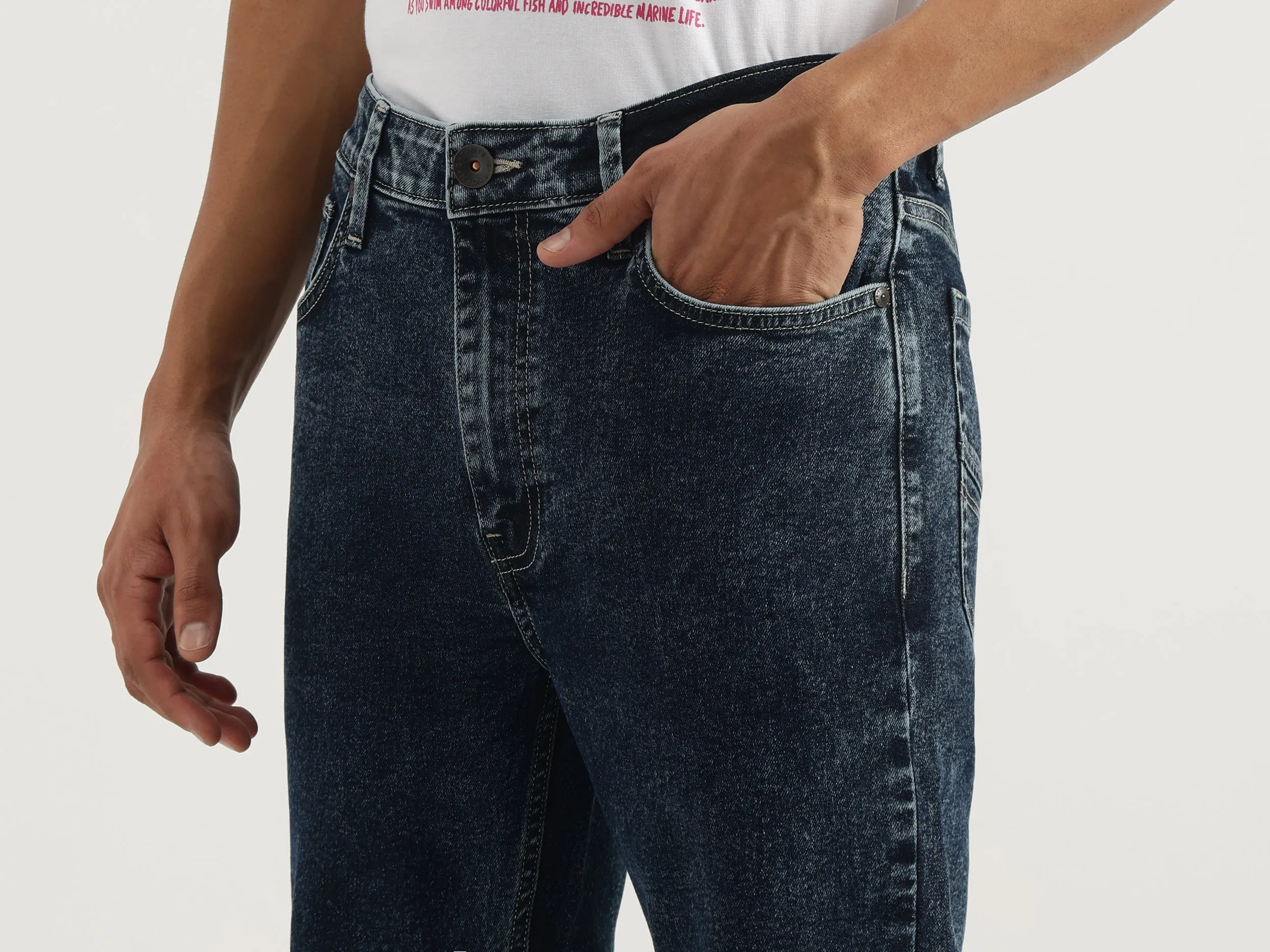 Washed Low Crotch Jeans