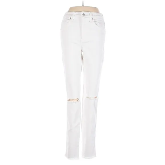 We The Free x Free People White Denim Distressed Mid Rise Jeans Size 25