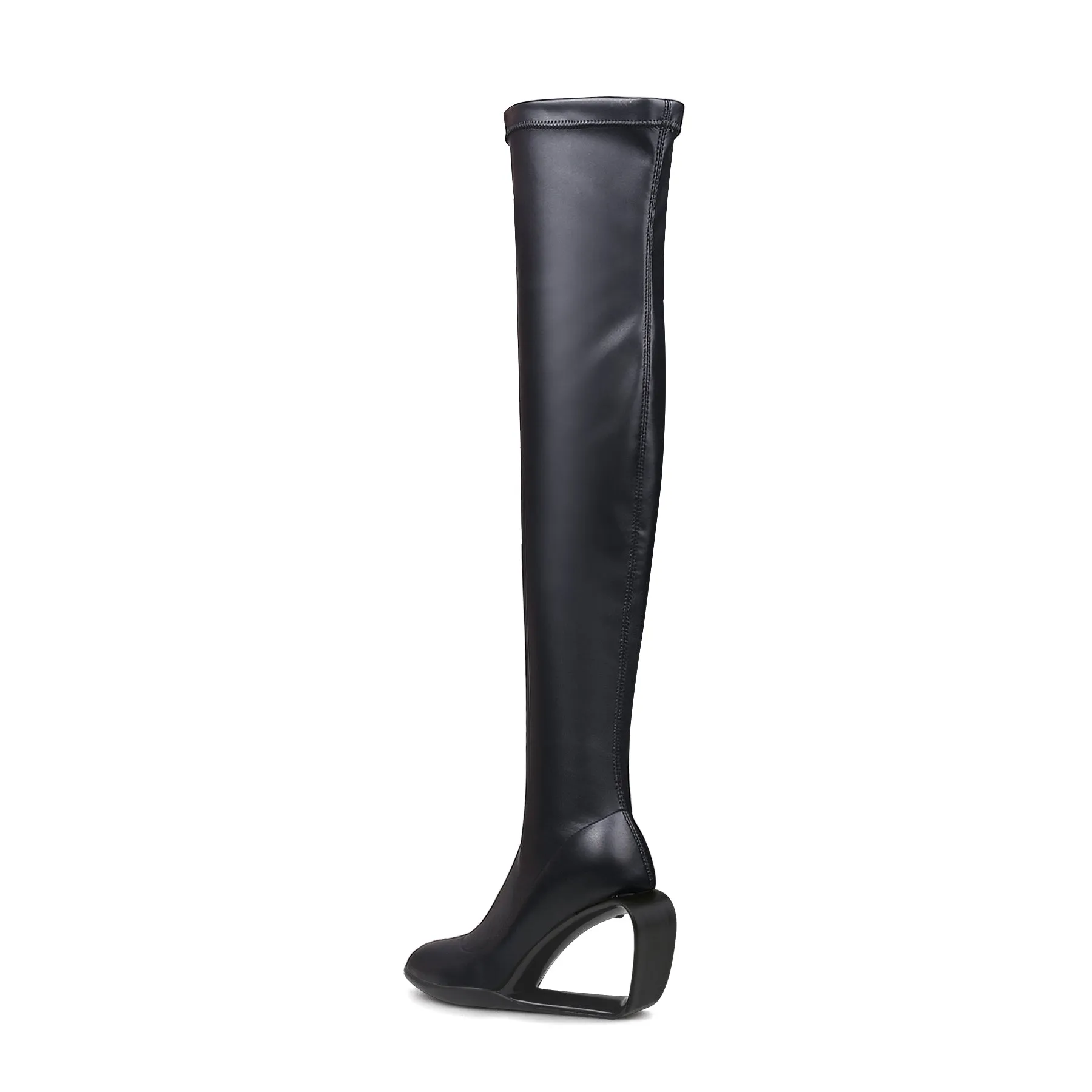 Wedge Heel Black Leather Over Knee Night Boot