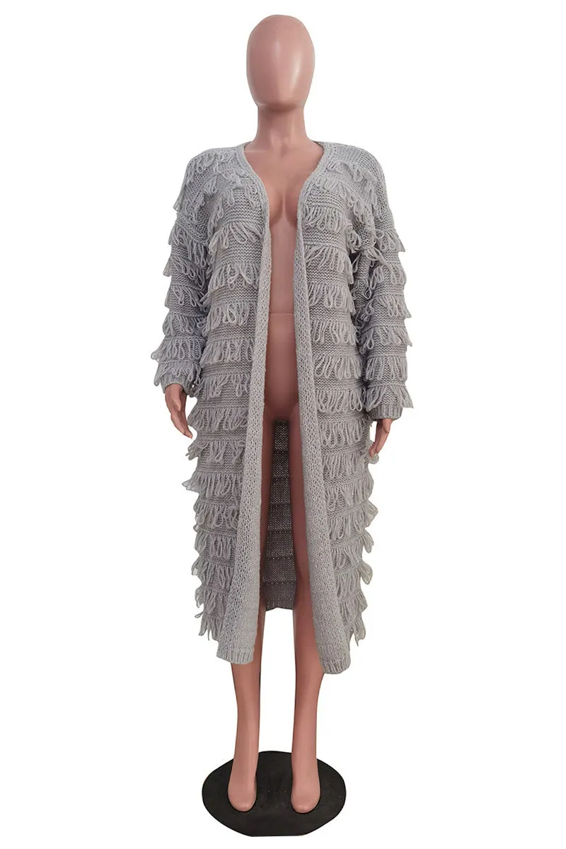 WH647 Fringes Long Cardigan