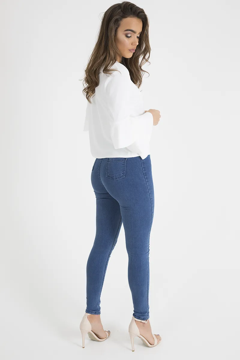 White Triple Frill Sleeve Top - Clara