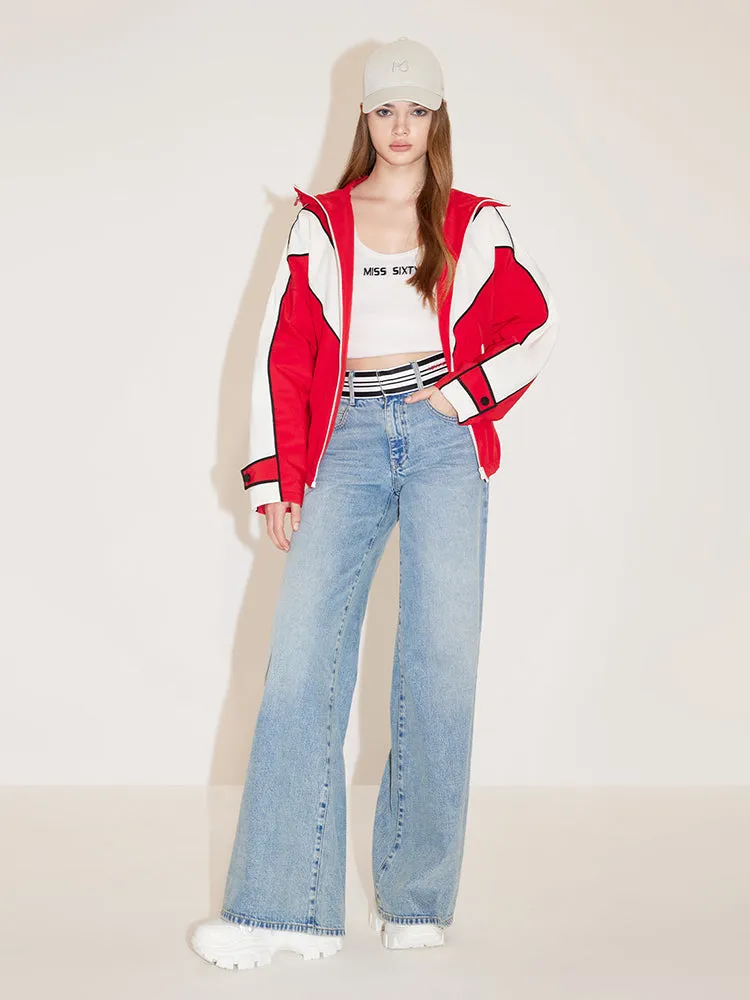 Wide-Leg Flared Jeans With Striped Waistband