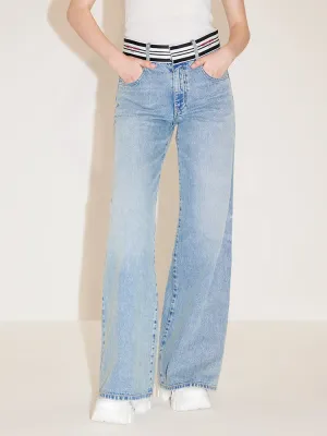 Wide-Leg Flared Jeans With Striped Waistband