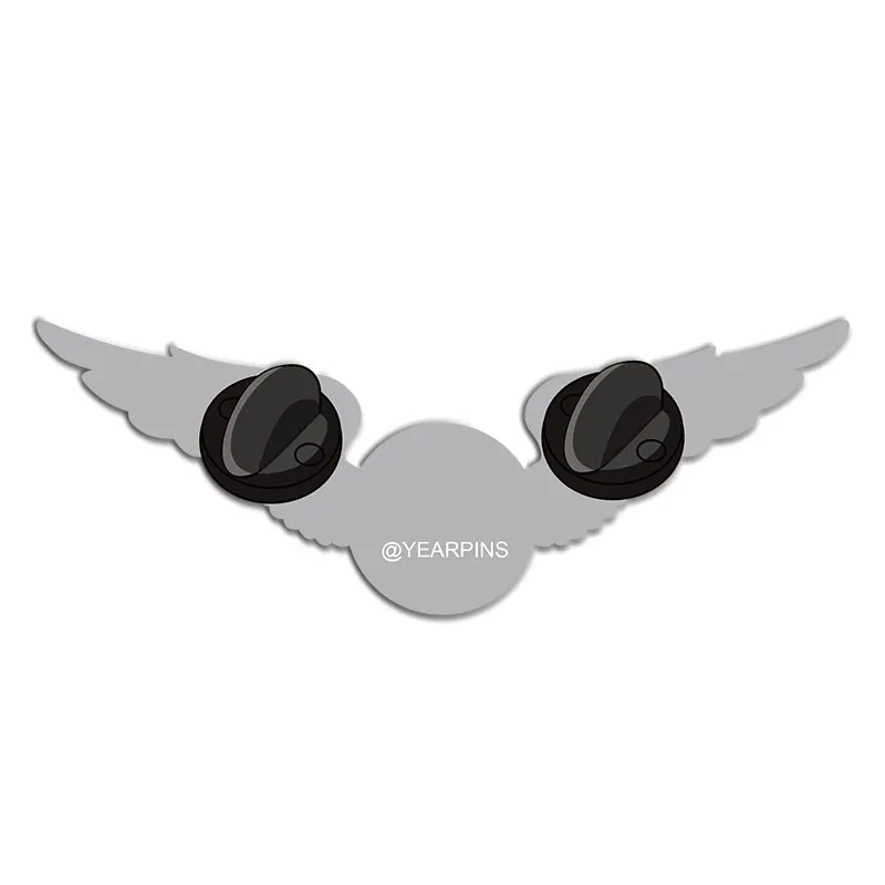 Wing Pin with Custom Round Logo - 2.5 inch