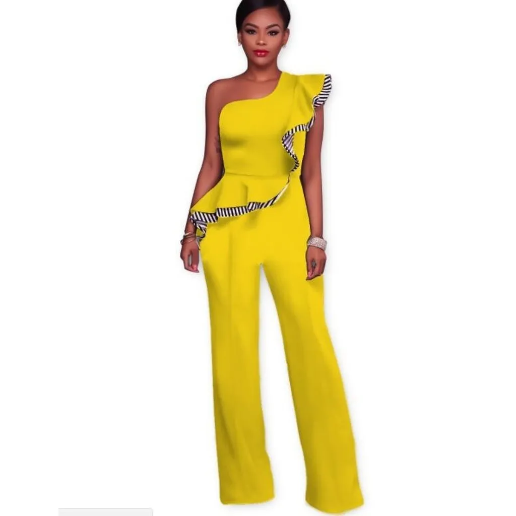 Women Sexy Sleeveless One Shoulder Bandage Party Shawl Jumpsuit