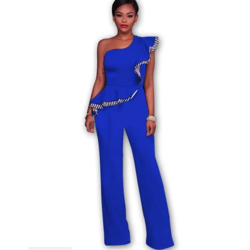 Women Sexy Sleeveless One Shoulder Bandage Party Shawl Jumpsuit
