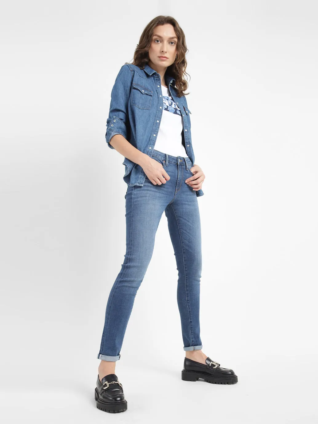 Women's 711 Blue Skinny Fit Mid Rise Jeans