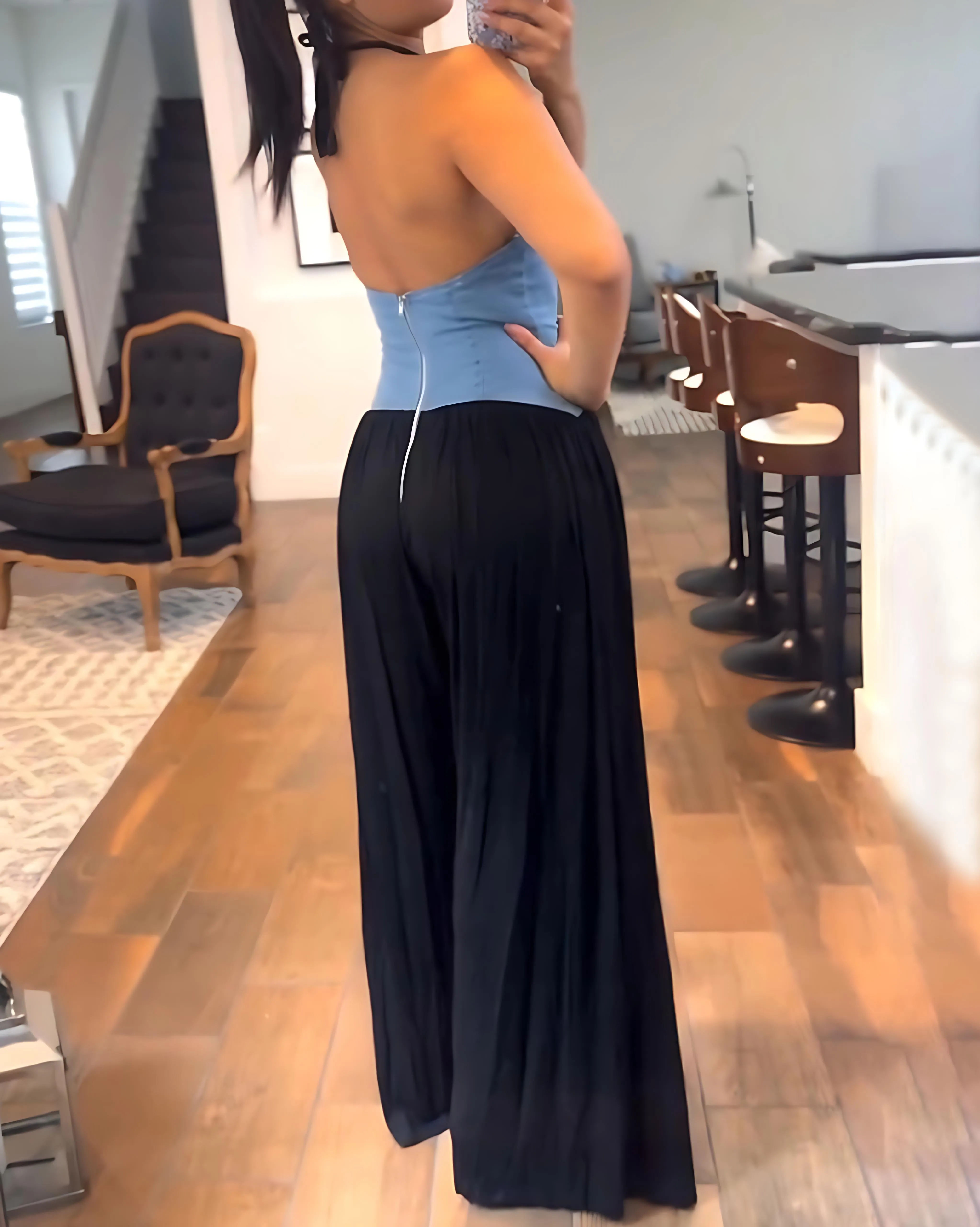 Women's Fashion Halter Neck Waist Wide Leg Jumpsuit