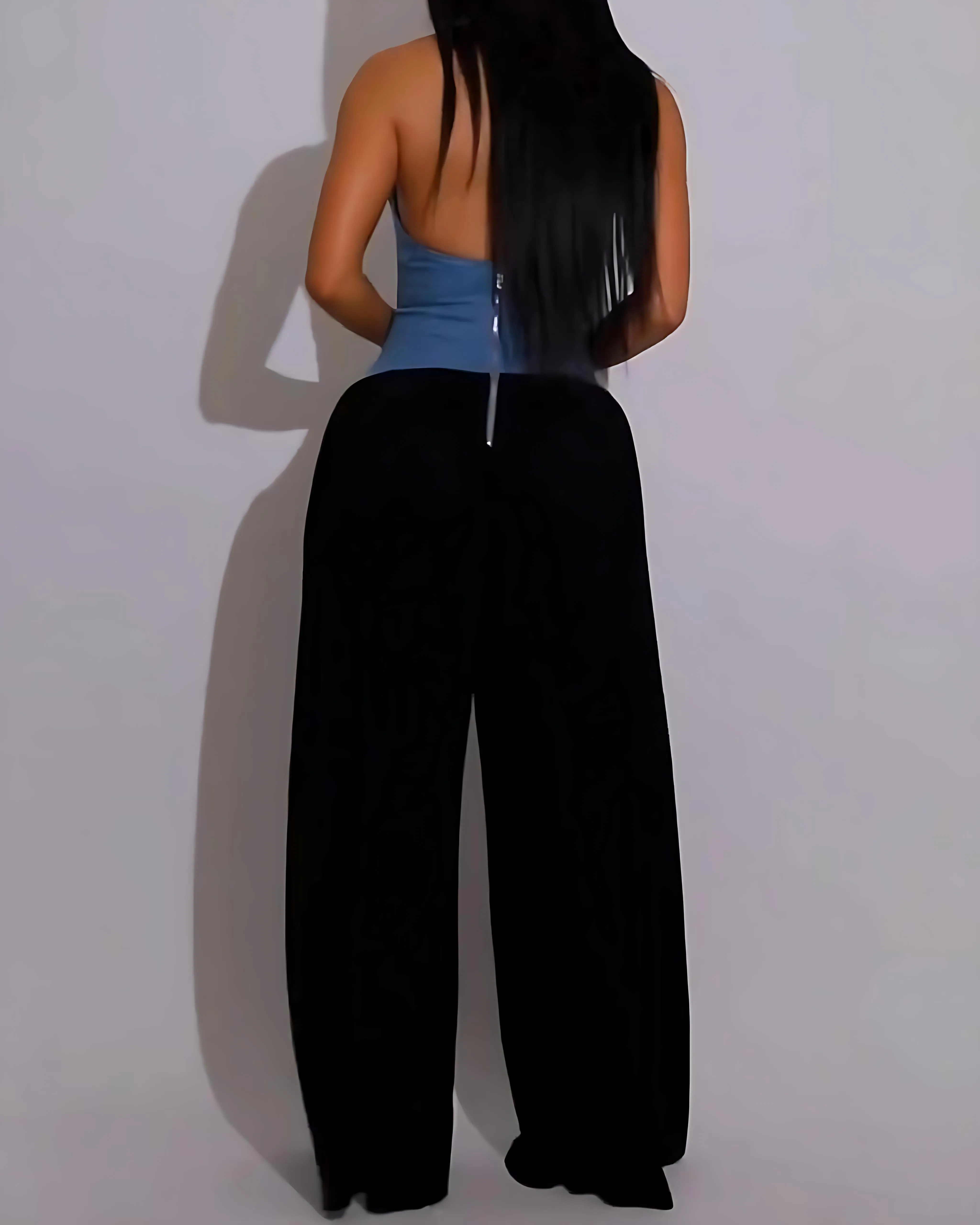 Women's Fashion Halter Neck Waist Wide Leg Jumpsuit