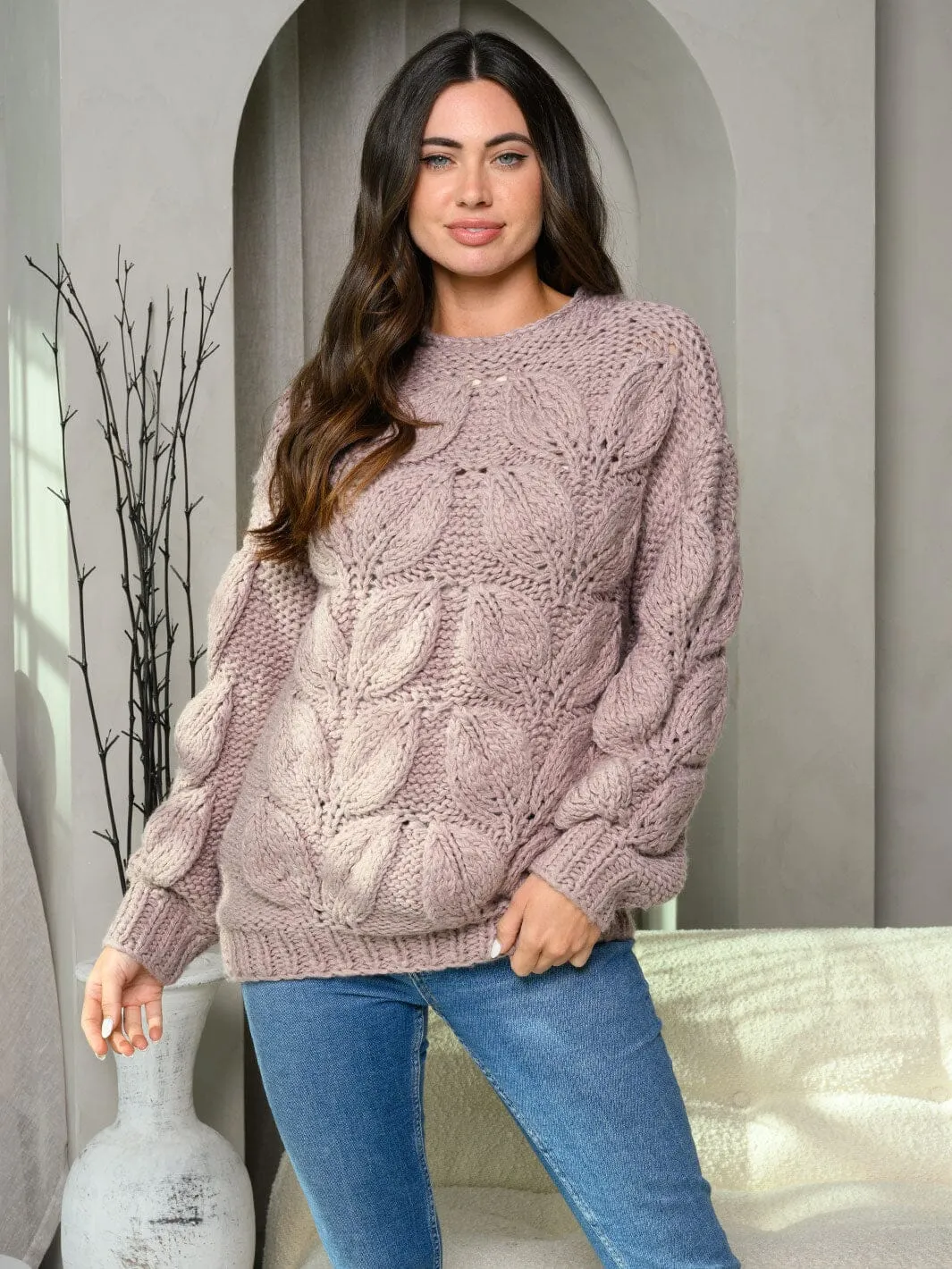 WOMEN'S LONG SLEEVE KNIT DETAILED SWEATER